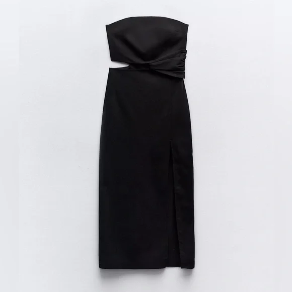 Zara Black Strapless Midi Dress - Picture 1 of 8